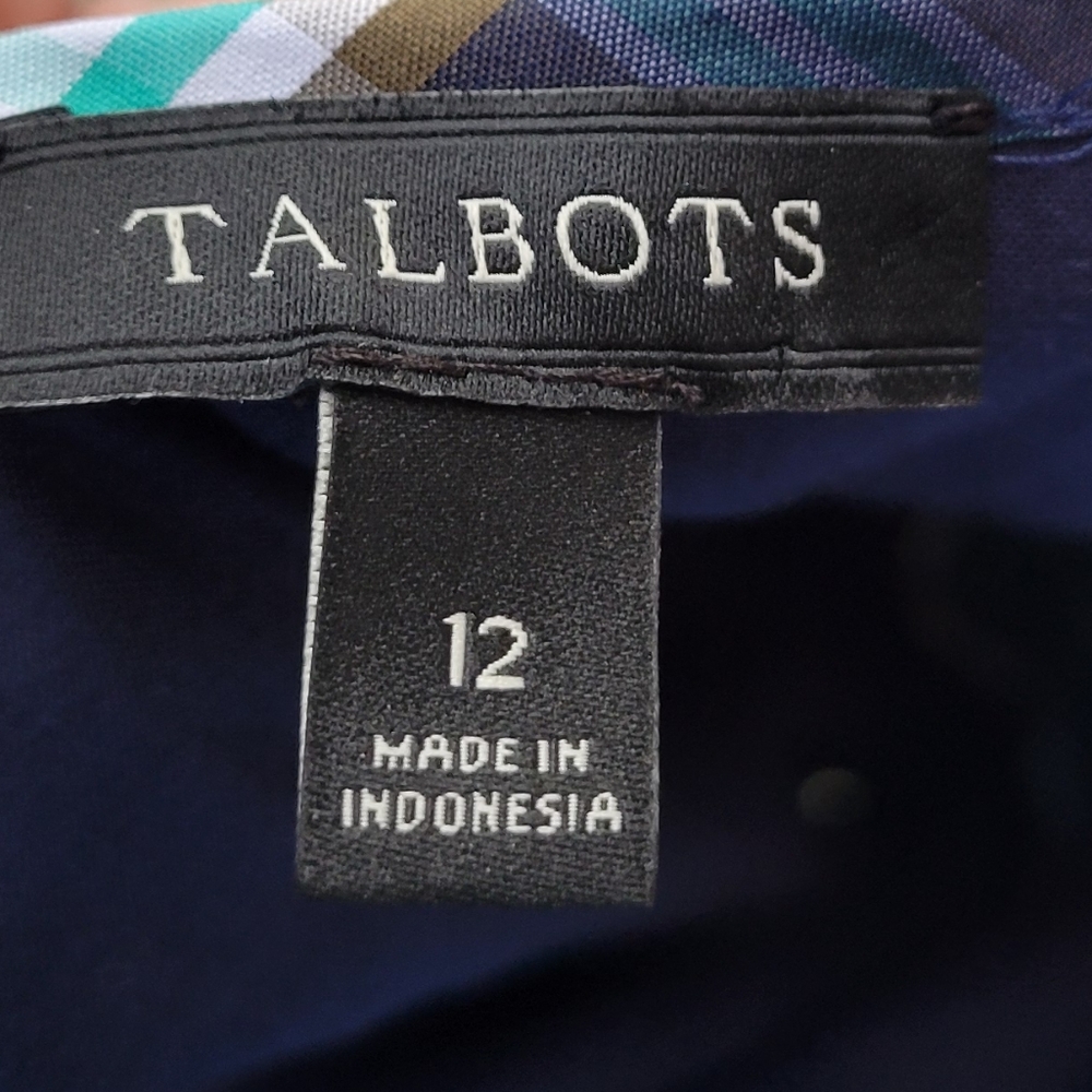 Talbots Sheath Dress Blue Green Plaid Sleeveless Ruffle Stretch Cotton 14P 12 - Picture 5 of 6